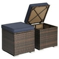 thumbnail image 1 of Patiojoy 2 Pieces Patio Ottoman Multipurpose Outdoor Wicker Footstool Storage Box Side Table w/ Solid Metal Frame Additional Seating w/ Removable Cushions Navy, 1 of 7