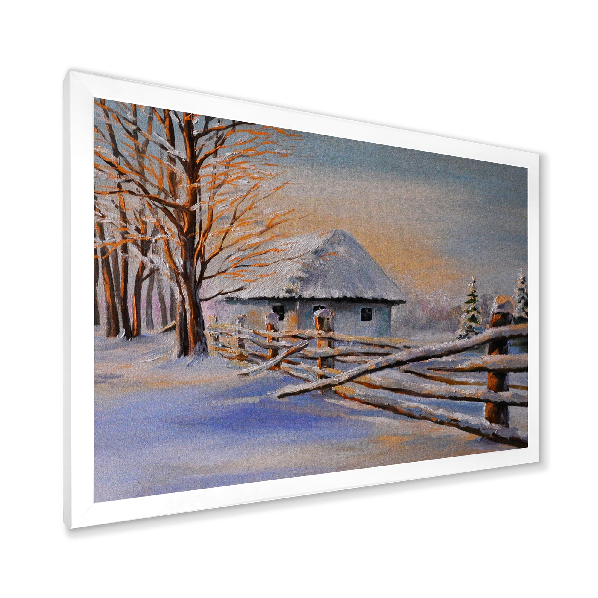 Designart 'Traditional Cottage Covered With Snow In Winter II' Traditional Framed Art Print