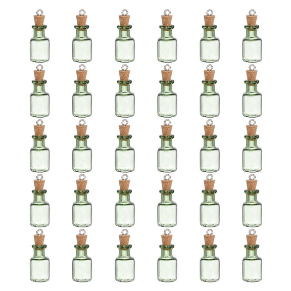 Uxcell 30 Pcs Mini Glass Bottles Jars, Square Small Cute Glass Jars Vials Pendants Small Vials Wishing Bottle with Cork Stoppers and Eye Screws for DIY Crafts Favorss, Green