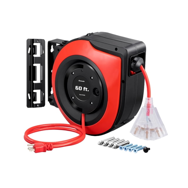 Carrete de cable de extensión DEWENWILS de 60 pies, 12 AWG/3C SJTOW con 3 salidas