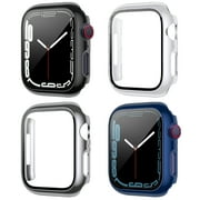 CAVN 4 Pack Screen Protector Case for Apple Watch Series 7 41 mm Tempered Glass Screen Hard PC Case