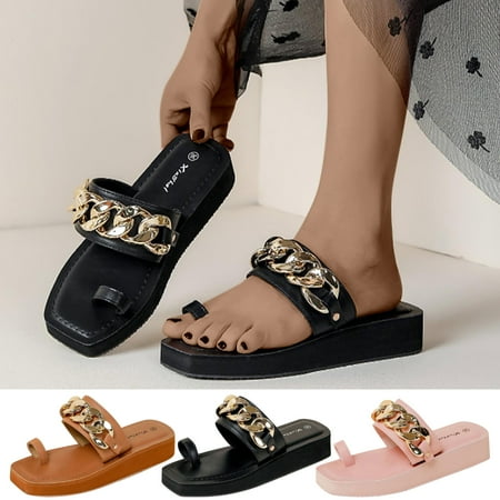 

Cethrio Womens Summer Comfort Flats Sandals- Wide Width on Clearance Flat Slides Sandal Platform Gold Dressy Sandals/ Slides Size 8.5