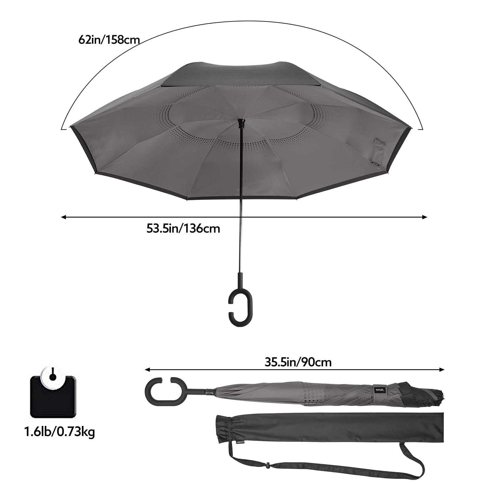 G4Free 48/62 Inch Large Inverted Reverse Umbrella with C-Shaped Handle, Windproof Double Layer Upside Down Car Rain Umbrellas for Men Women