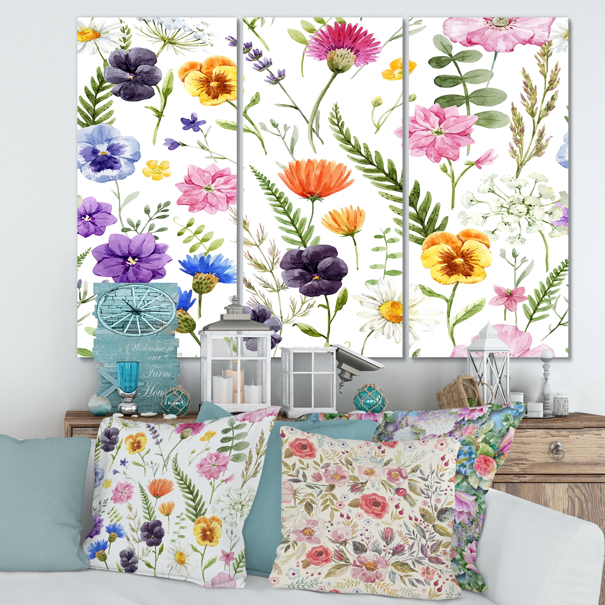 Designart ' Coloful Wildflowers Floral Pattern I ' Traditional Canvas Wall Art Print