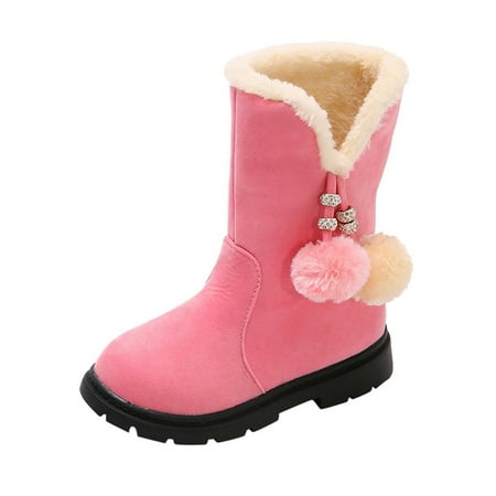 Kureaily Kids Baby Girls Princess Shoes Bowkont Cotton Boots Snow boots Princess Soft Shoes Cotton Boots Ankle Boots 3.5-4 Years