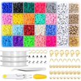 thumbnail image 2 of Cuentas De Arcilla, 20 Colores, Cuentas De Arcilla Planas Y Redondas Con Kit De Abalorios Colgantes, 3 Rollos De Cuerdas Elásticas Para Hacer Joyas, Collar De Pulseras 4000 Piezas De Kearding AP006006-00, 2 of 6