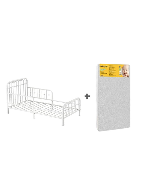 Little Seeds Monarch Hill Ivy Metal Toddler Bed with Safety 1st Sweet Dreams Baby & Toddler Mattress, Off White