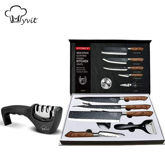 Kitchen Chef Knife Knives Set Stainless Steel Forged Knife Nakiri Scissors Ceramic Peeler Slicer Paring Knife with Gift Case + 4 in 1 Knife sharpener