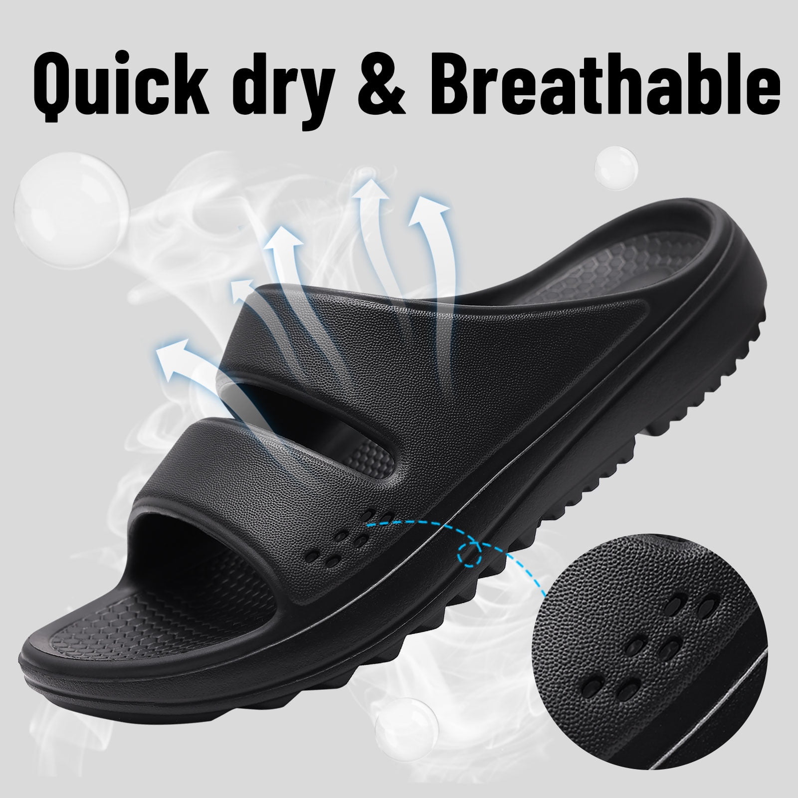 Litfun Slide Sandals for Women, Thick Sole Non-Slip Slide Slippers with Arch Support, Black