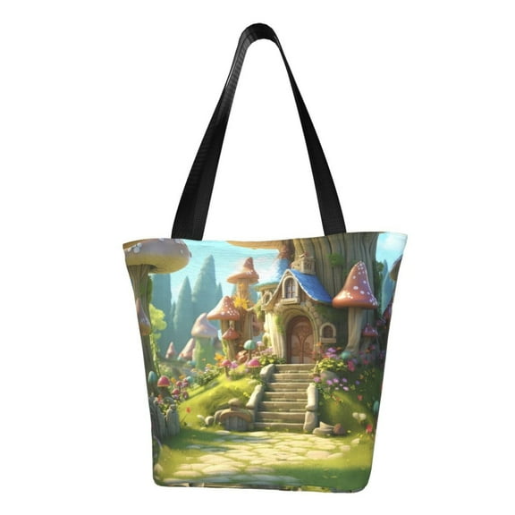 Easygdp Cute Mushroom Town A Shoulder Bags for Women,Crossbody Bags Shoulder Purse Handbag for Women