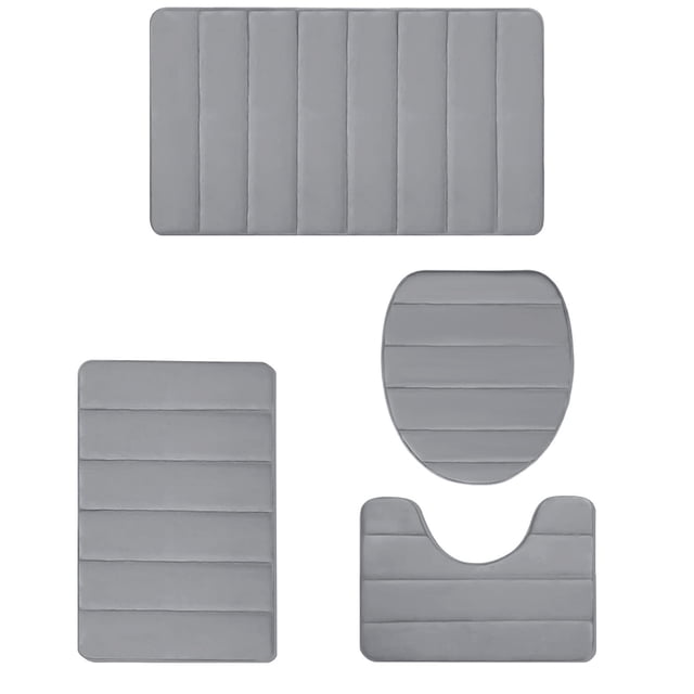Bathroom Rugs and Mats Sets Foam Bath Mat 4 Set Bathroom Rugs for 4 Pcs Toilet Mats Universal Soft Comfortable Water Absorption Non-Slip Thick Machine Washable Easier to Dry Dark