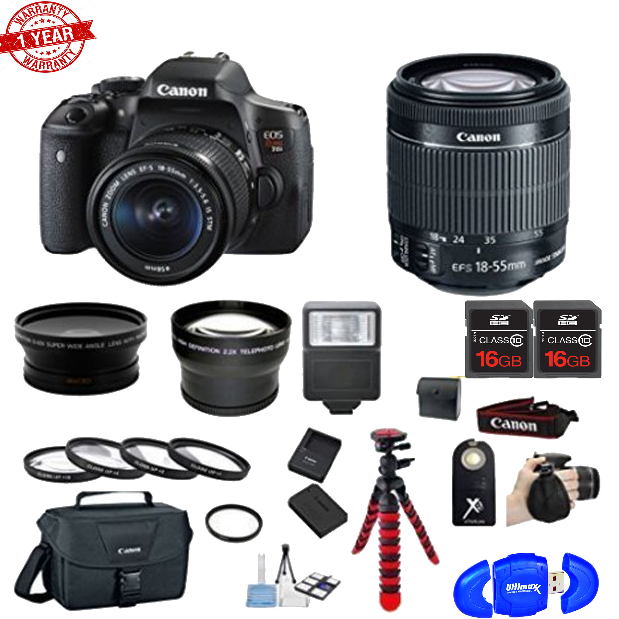 Canon EOS Rebel T6i/T7i DSLR Camera EFS 1855mmTelephoto&Wideangle