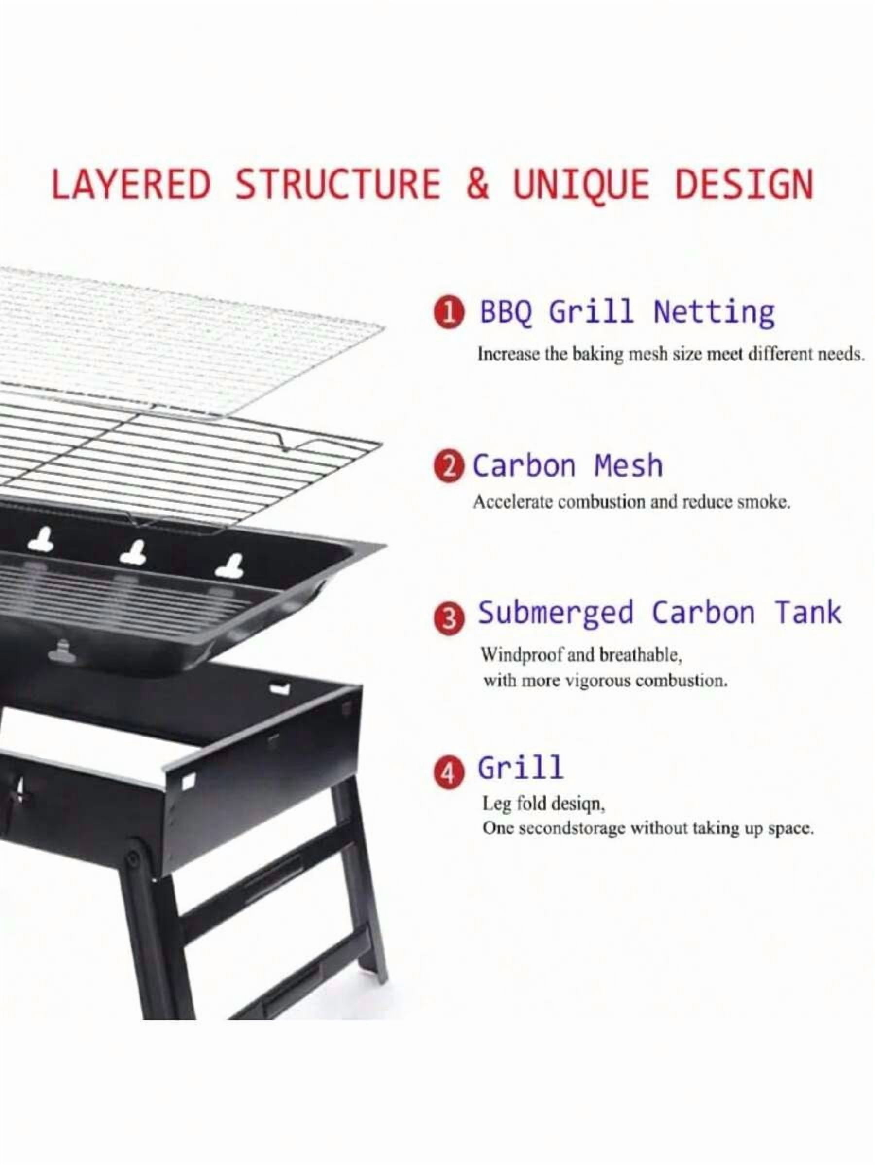 Folding Portable Charcoal Grill, Smoker Stainless Steel BBQ Grill 17.5''*11.5", Small Desk Tabletop Outdoor Barbecue Grill For Camping Picnics Garden Beach Party