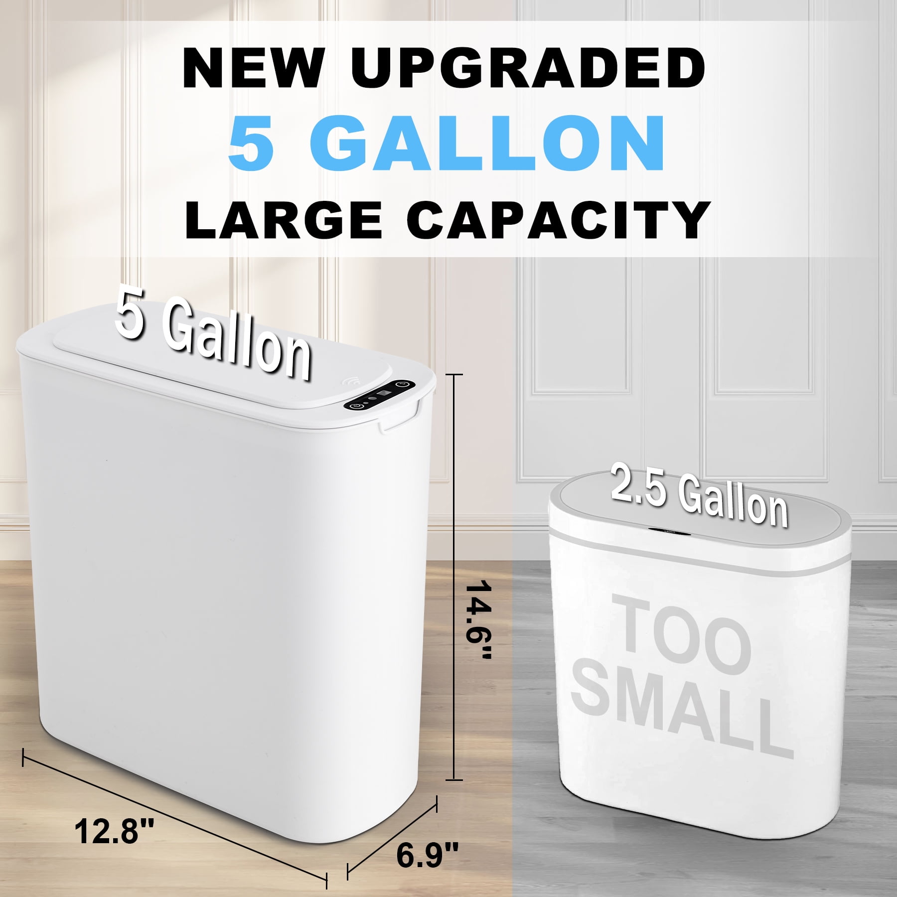 Cesun 5 Gallon Trash Can, Touchless Sensor for Bathroom, Office, Rv, Bedroom, Living Room, White