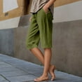 thumbnail image 3 of Cotton Linen Capri Pants for Women Lightweight Elastic Waist Loose Fit Straight Leg Casual Capris with Pockets, 3 of 7