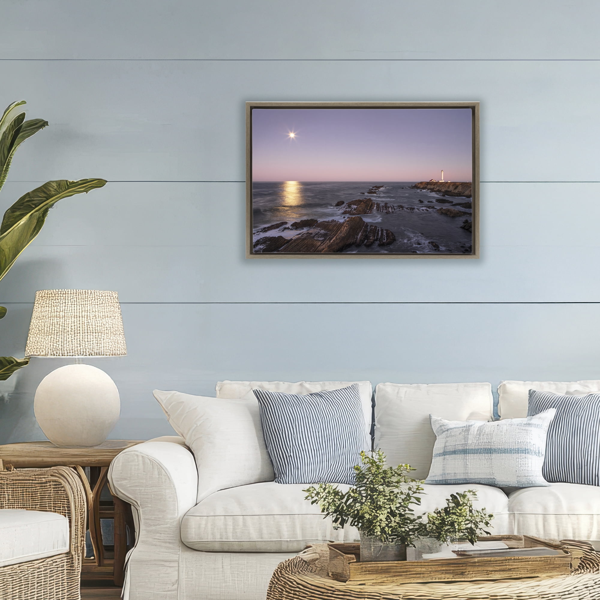 Stupell Industries Moon Arena Coastline Brown Framed Floater Canvas Wall Art, design by Shelley Carlisle