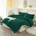 thumbnail image 3 of DNG Luxury 3 Piece Pom Pom Plain Pattern Comforter Set, 800 Thread Count, 100% Egyptian Cotton, White Vintage Pom-Pom Fringe Super Soft (Full/Queen Size Teal Green Color), 3 of 9