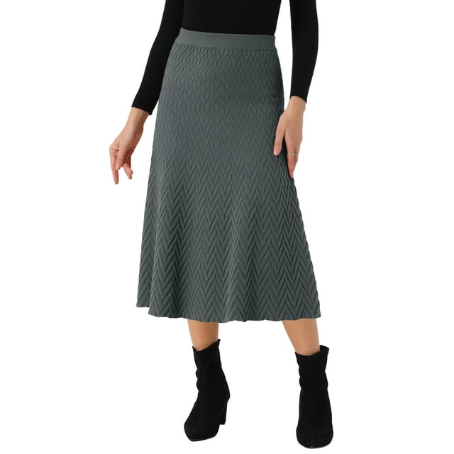 FALDA MIDI DE PUNTO RIBETEADA PARA MUJERES CHIC ELÁSTICA DE CINTURA ALTA Y ESTIRABLE EN GRIS OSCURO TAMAÑO S