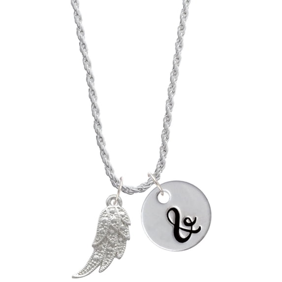 Delight Jewelry Silvertone Textured Wing Silvertone Script Initial Disc - & - Charm Necklace, 20"+3"