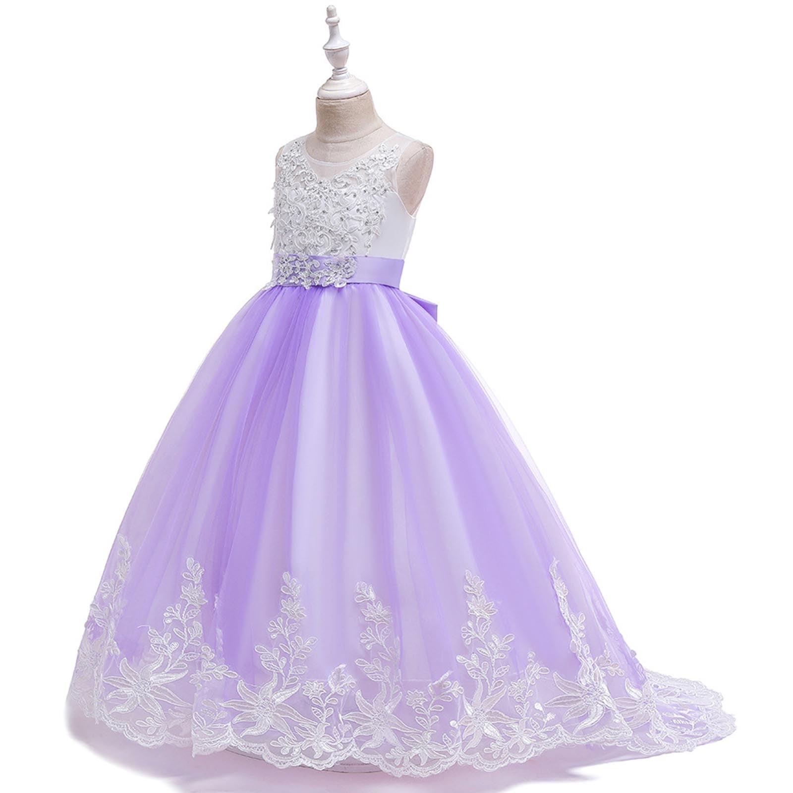 ATOGUTA 4-18 Years Birthday Dresses for Girls Tulle Dresses Bridesmaid Wedding Communion Birthday Party Pageant Maxi Prom Gown for Kids Purple