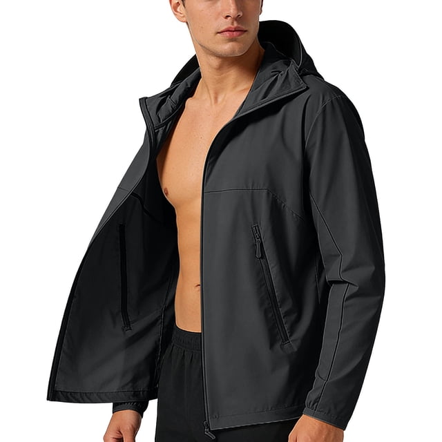 Mens Manga Larga Color Sólido con Capucha Cremallera Cardigan Hielo Seda Fina Chaqueta Protectora Solar para Uso Diario Al Aire Libre