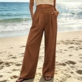 thumbnail image 6 of TEAJOPSUU Womens High Waist Wide Leg Pants Wide Waistband Pleated Trousers with Pockets Business Casual Work Office Wear Coffee, 6 of 9