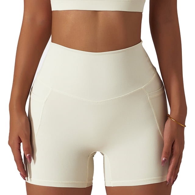 Pantalones cortos de Yoga para mujer, mallas deportivas de cintura alta, mallas de entrenamiento de secado rápido para mujer con bolsillos para correr y Fitness