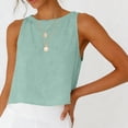thumbnail image 4 of Tauxra Hauts Sans Manches en Lin pour Femmes, Camisole d'Été Décontractée Unie, Chemise à Col Rond Boutonnée devant, 4 of 8