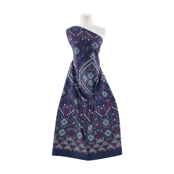 Zelouf Neo Geo Placement Printed Scuba Knit  , Sewing, DIY, Crafts Fabric by the Yard, 437 Navy/rose, 3 Yard