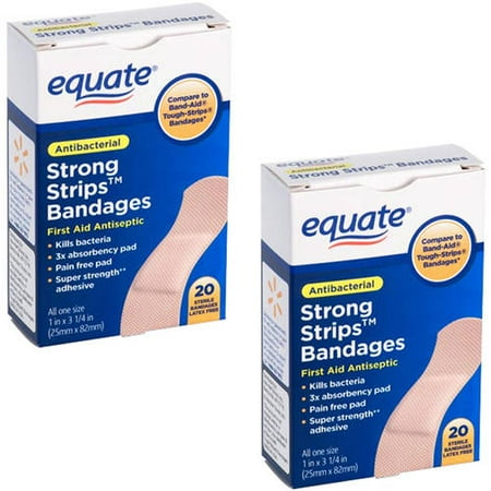 (2 pack) (2 Pack) Equate Antibacterial Strong Strips Adhesive Bandages, 20 Ct