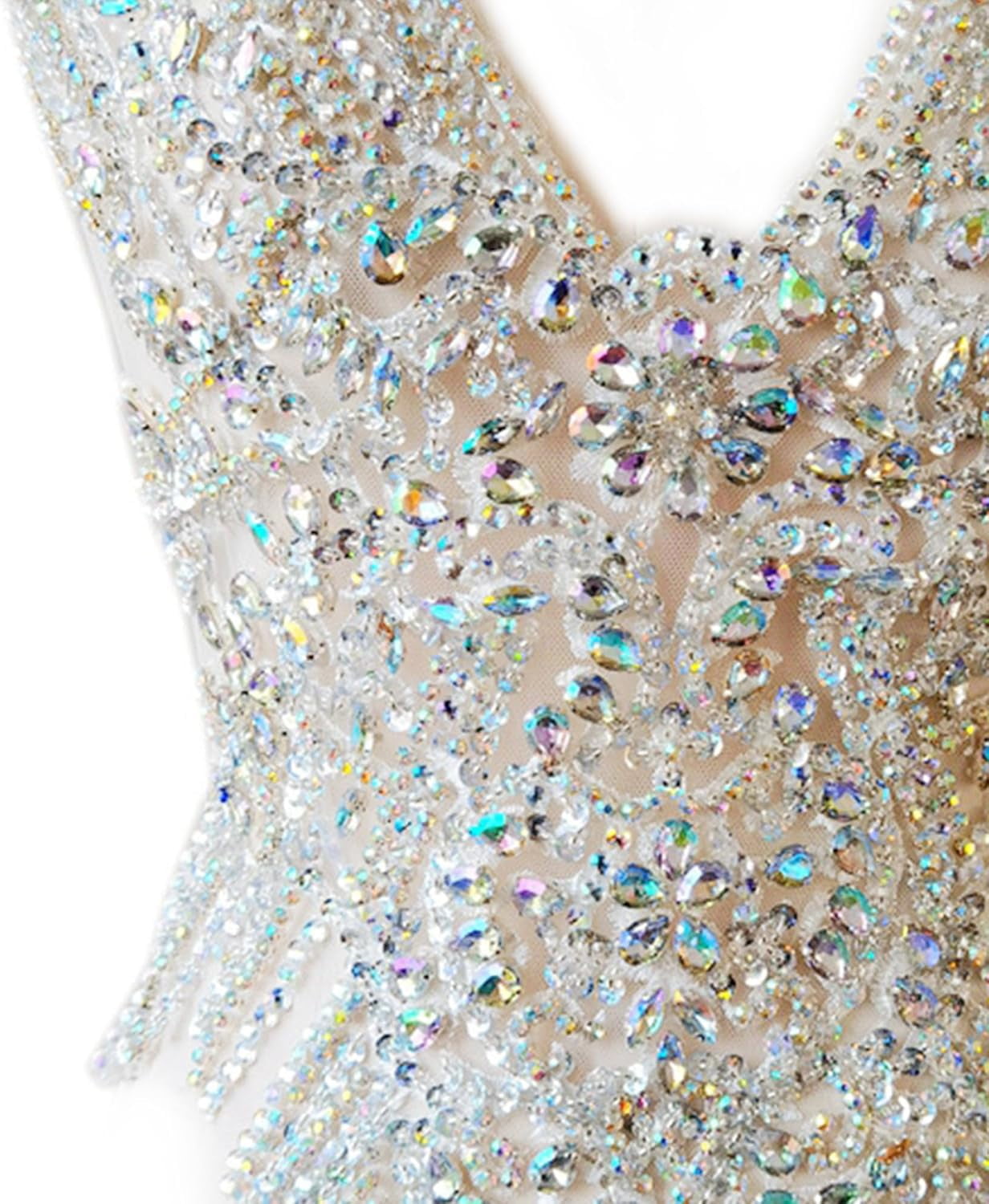Handmade Rhinestone Applique: 3D Rhinestone Fabric Patches - Dress Appliques Beaded Embroidered Trim, Bodice Applique for Sewing Clothes Wedding Bridal Dress Decorative, 24.4x14.17inch (White)