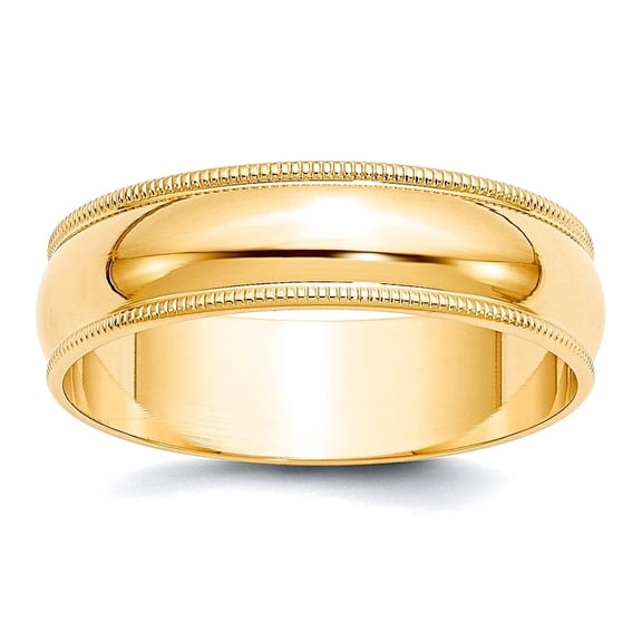 10k Yellow Gold Solid Polished Lightweight 6mm Ltw Milgrain Half Round Band Size 10.5 Ring Ring for Women and Men