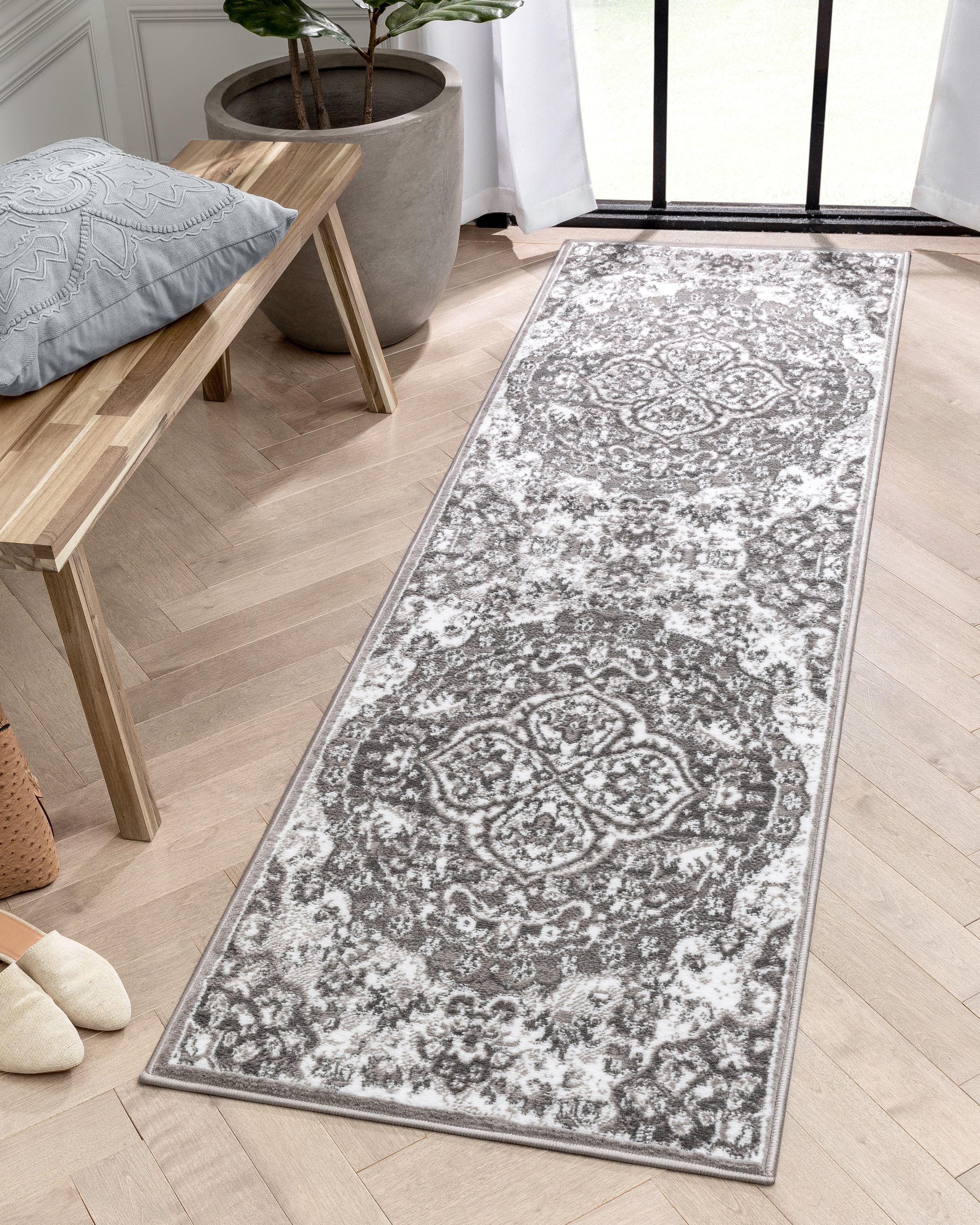 Well Woven Granda Grey Traditional Oriental Medallion Floral Runner Rug 2x7 (2'3" x 7'3")