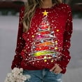 thumbnail image 2 of asdoklhq Christmas Cotton Sweaters for Women Women Christmas Fashion Casual Print Round Neck Loose Long Capless Sweatshirt Sleeve Red 2X, 2 of 7
