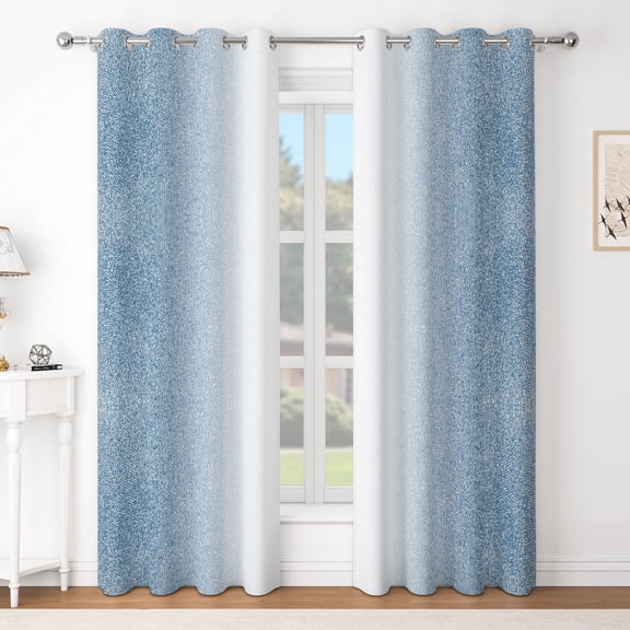 Ombre Blue Blackout Curtains,Grommet Top,Thermal Insulated Light Blocking Window Drapes,42x63 Inch,2 Panel Set