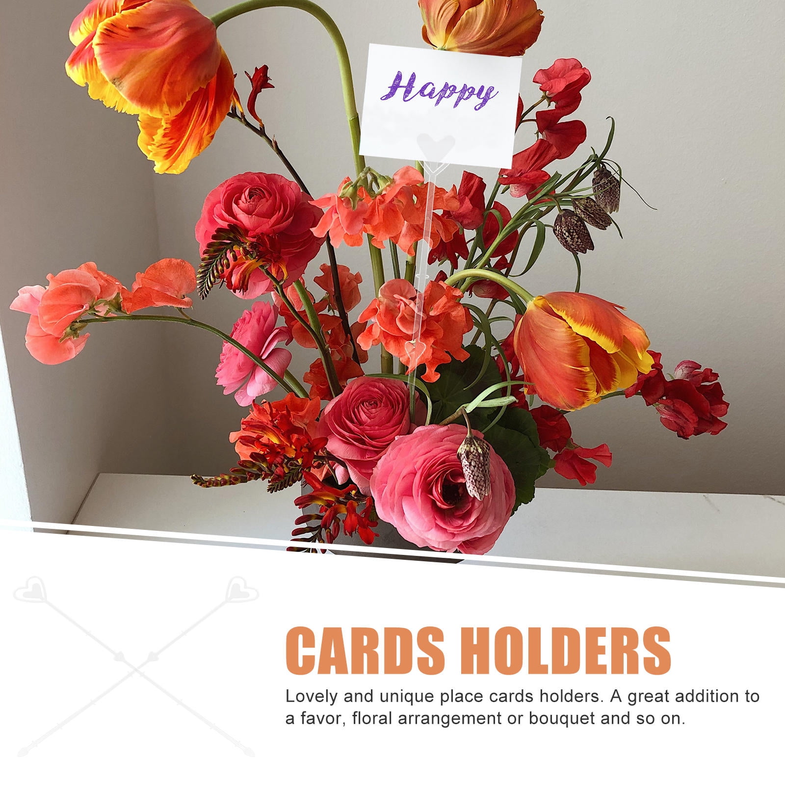 Masteelf 160pcs Heart Shaped Floral Picks Plastic Flower Stems Card Holders for Crafts and Decorations