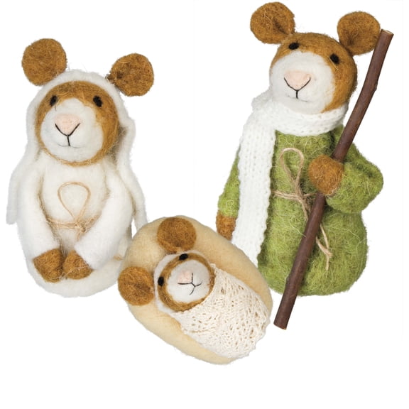 Primitives By Kathy Felt Nativity Mice Mouse 3 pc Figures