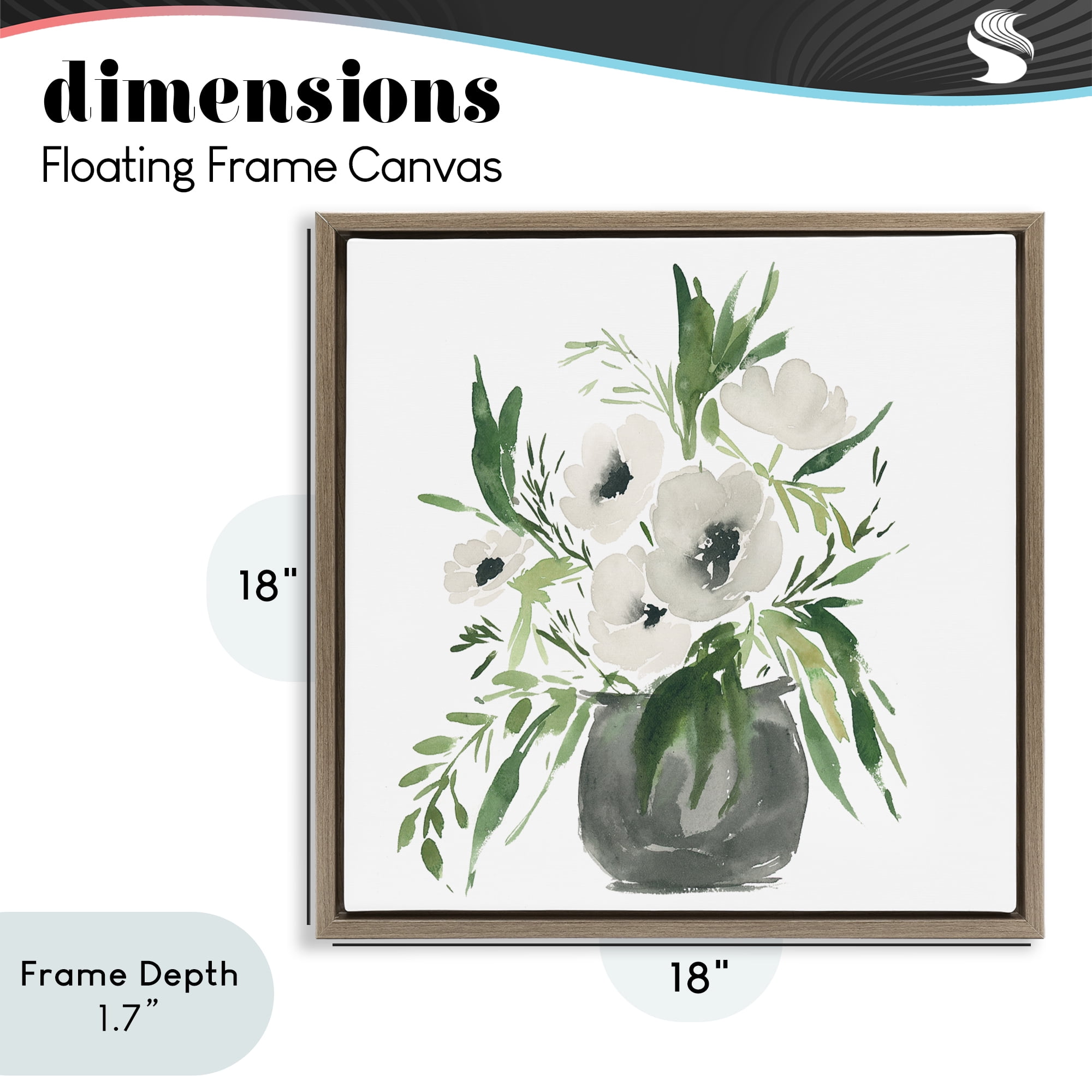 Stupell Industries Rounded White Anemones Brown Framed Floater Canvas Wall Art, design by Lucille Price