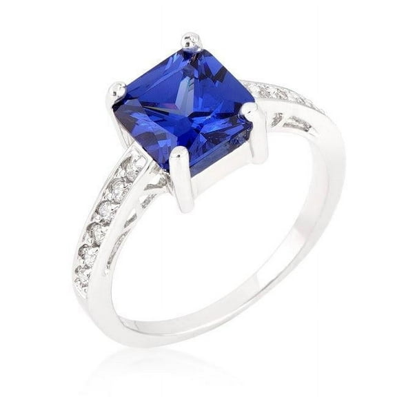 Precious Stars R07052R-C21-05 Precious Stars Silvertone Princess-cut Blue Cubic Zirconia Engagement Ring