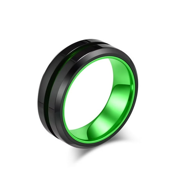 PAURO Men's Stainless Steel Two-tone matte inlay ring Green Size 09