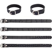 4pc Flat PU Imitation Leather Cord Bracelets for Women Men Black 7-5/8 inch(19.5cm) 16x6mm