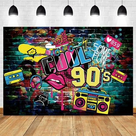 Image of Hip Hop Graffiti Theme Photography Backdrops 80 s 90 s Brick Wall Vinyl Retro Music Rock Punk Party Banner Background Photocall