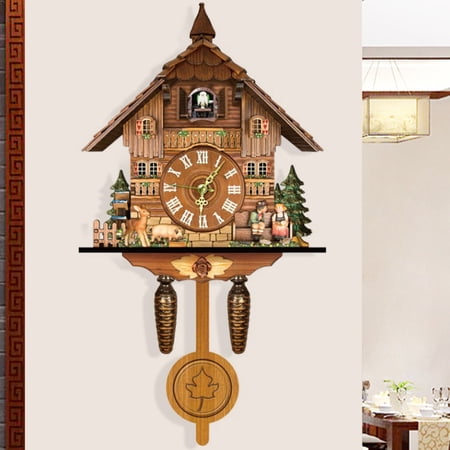 Cuckoo Wall Clock – Vintage Black Forest Style Battery Operated with Singing Bird & Swinging Pendulum, Traditional German Design for Living Room Bedroom Decor, Quartz Movement