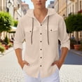 thumbnail image 3 of JTieacloth Summer Linen Long Sleeve Shirt Beach Casual Hooded Shirt Long Sleeve Solid Color Shirt Free Button Down Shirt Yellow, 3 of 7