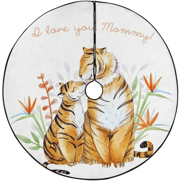RYLABLUE Tropical Tigers Mother's Day Xmas Christmas Tree Skirt Stand Mat for Holiday Party Decoration Indoor Outdoor 36 inches