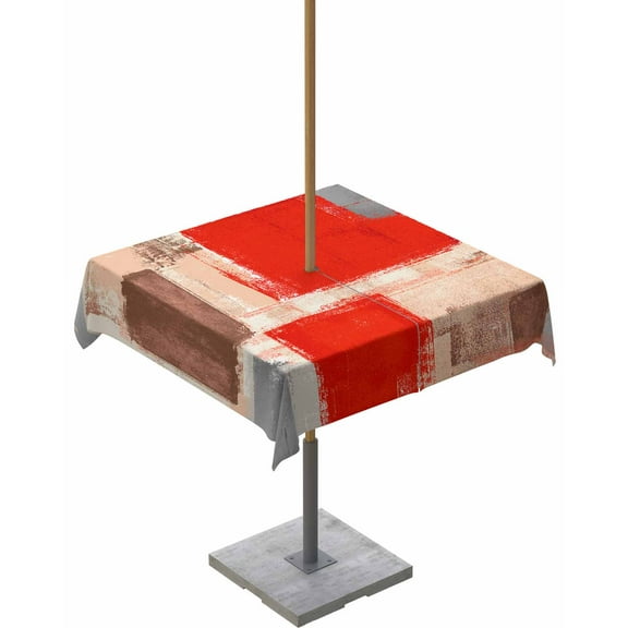 nqOlkjepod Red Ombre Outdoor Tablecloth with Umbrella Hole & Zipper, Farmhouse Contemporary Abstract Checked Square Table Cover 54x54 Inch, Dining Waterproof Table Cloth Protector for Patio/Party
