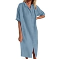 thumbnail image 2 of Shirt Dresses For Women Button Down Shirt Dress Roll Sleeve Notch Collar Loose Dress Womens Casual Linen Dress Maxi Dresses For Women, 2 of 5