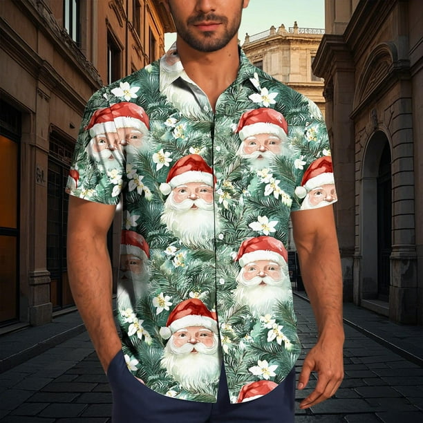 Blusa y camisa de manga corta con cuello vuelto para hombre, blusa informal de moda con cuello vuelto, blusa estampada de manga corta con botones, blusa de poliéster para hombre
