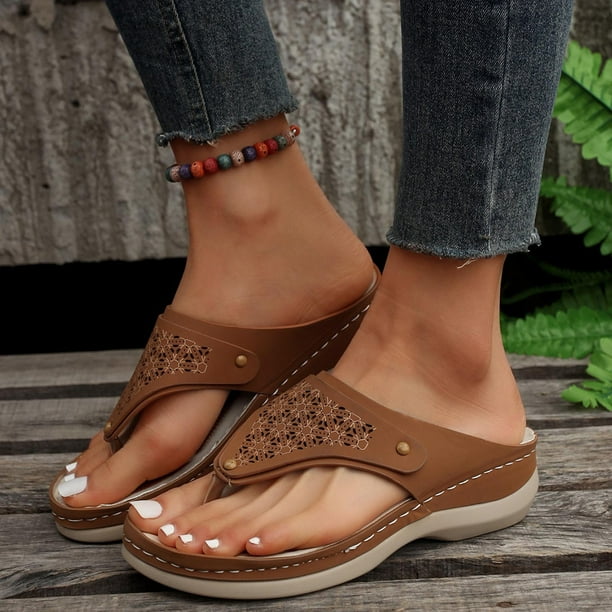Women s Hollow Out Shoes Thick Sole Slippers Clip Toe Herringbone