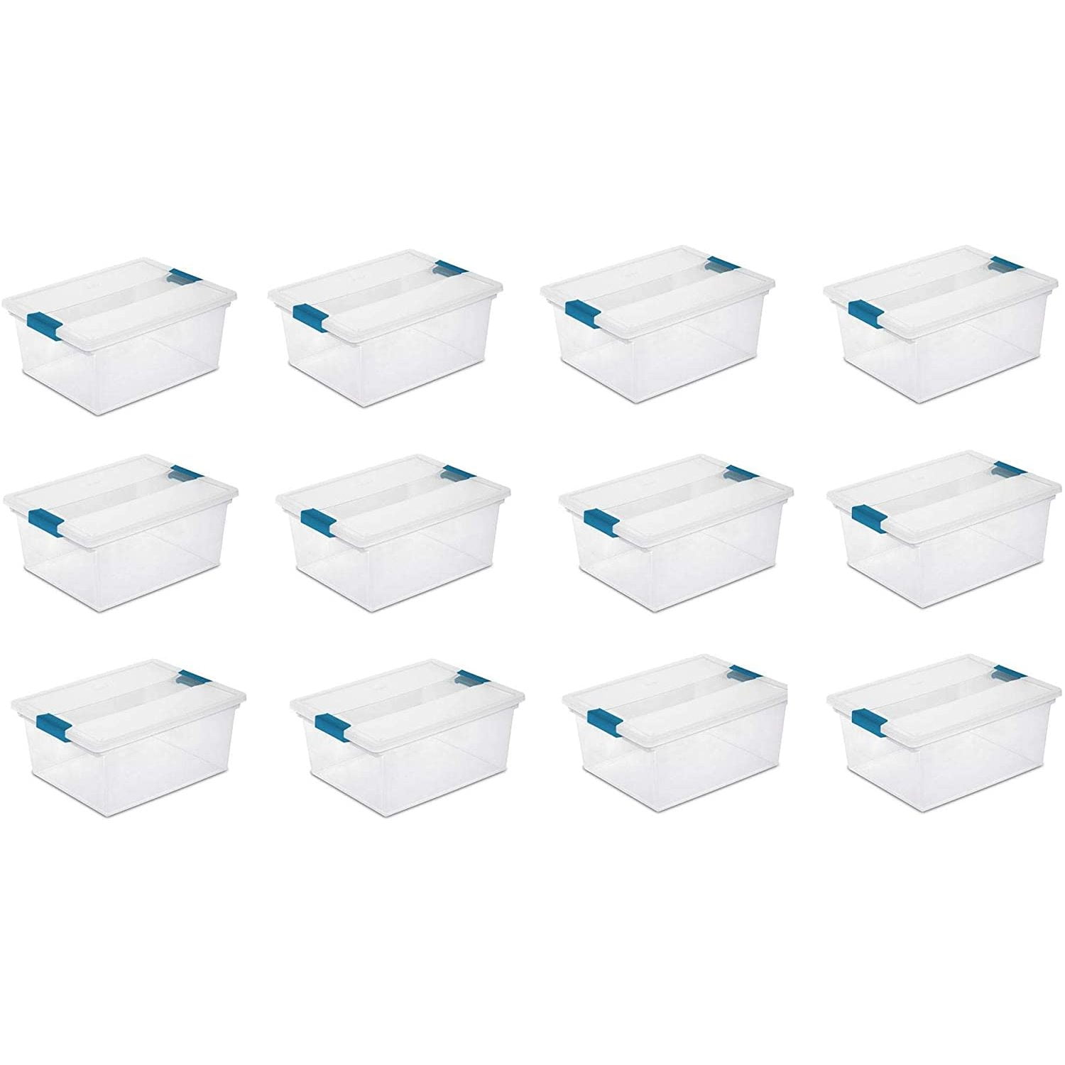 Deep File Clip Box Clear Storage Tote Tub Container with Lid, 12 Pack, Clear lid and base for